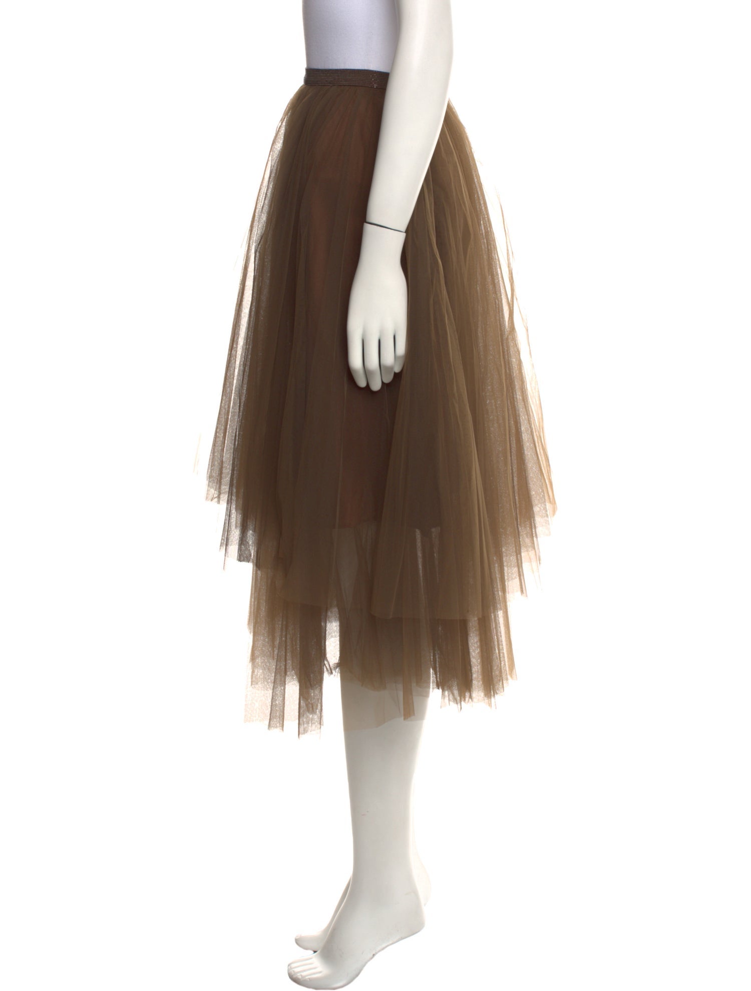 Brunello Cucinelli Mesh Accents Midi Length Skirt